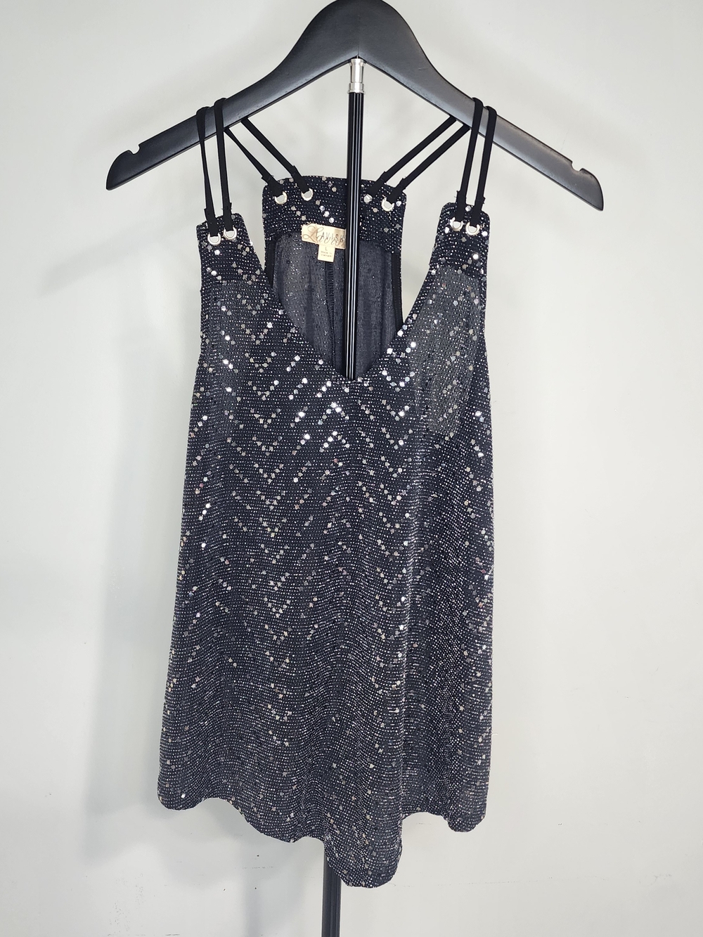 Lavish Black Sequined Mini Dress with Double Straps